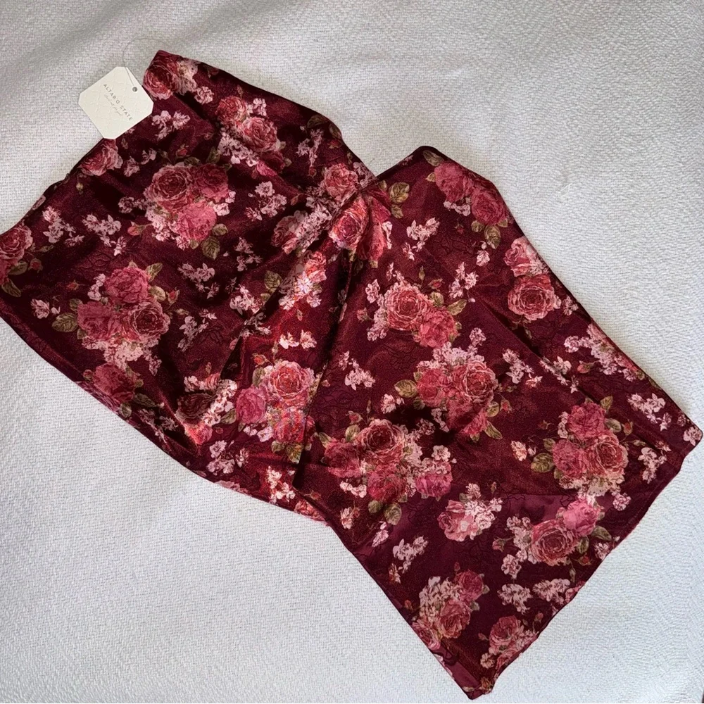 Altar'd State Cassidy Burgundy Floral A-Line Skirt - Picture 4 of 9